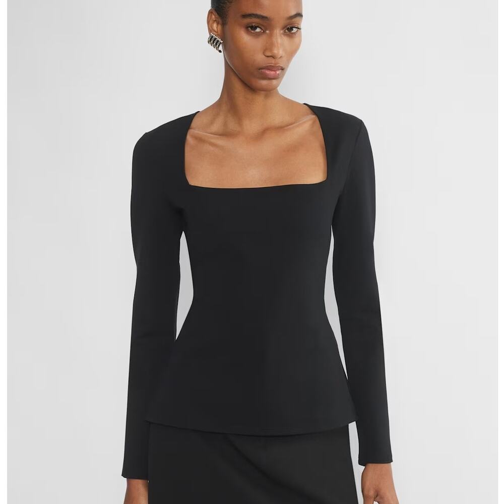 Babaton Aritzia Calla Ponte Longsleeve Top Squareneck Side Slits Black NWT